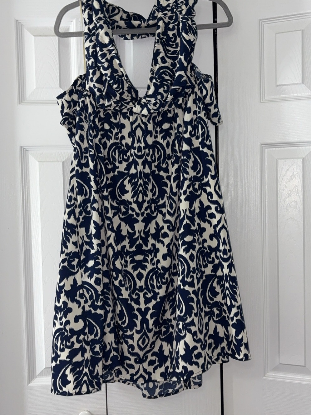 Anthropologie Blue Tassel Navy and White Patterned Women's Dress
